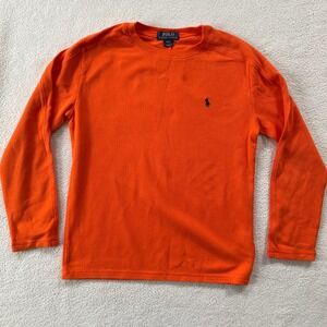 Polo Ralph Lauren Waffle Knit Shirt Boys Large 14 -16 Orange Blue Pony Preppy